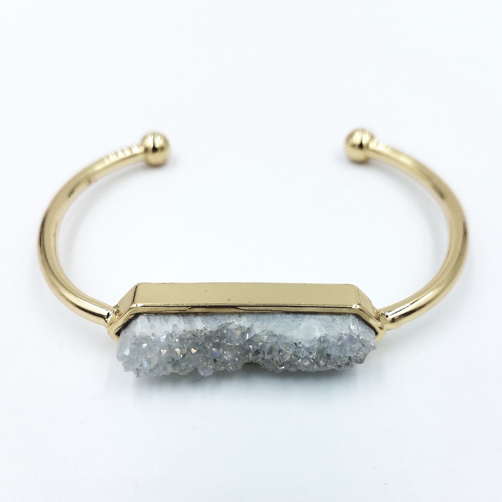 Druzy Natural Stone bracelet Open cuff bangle - Picture 5 of 7